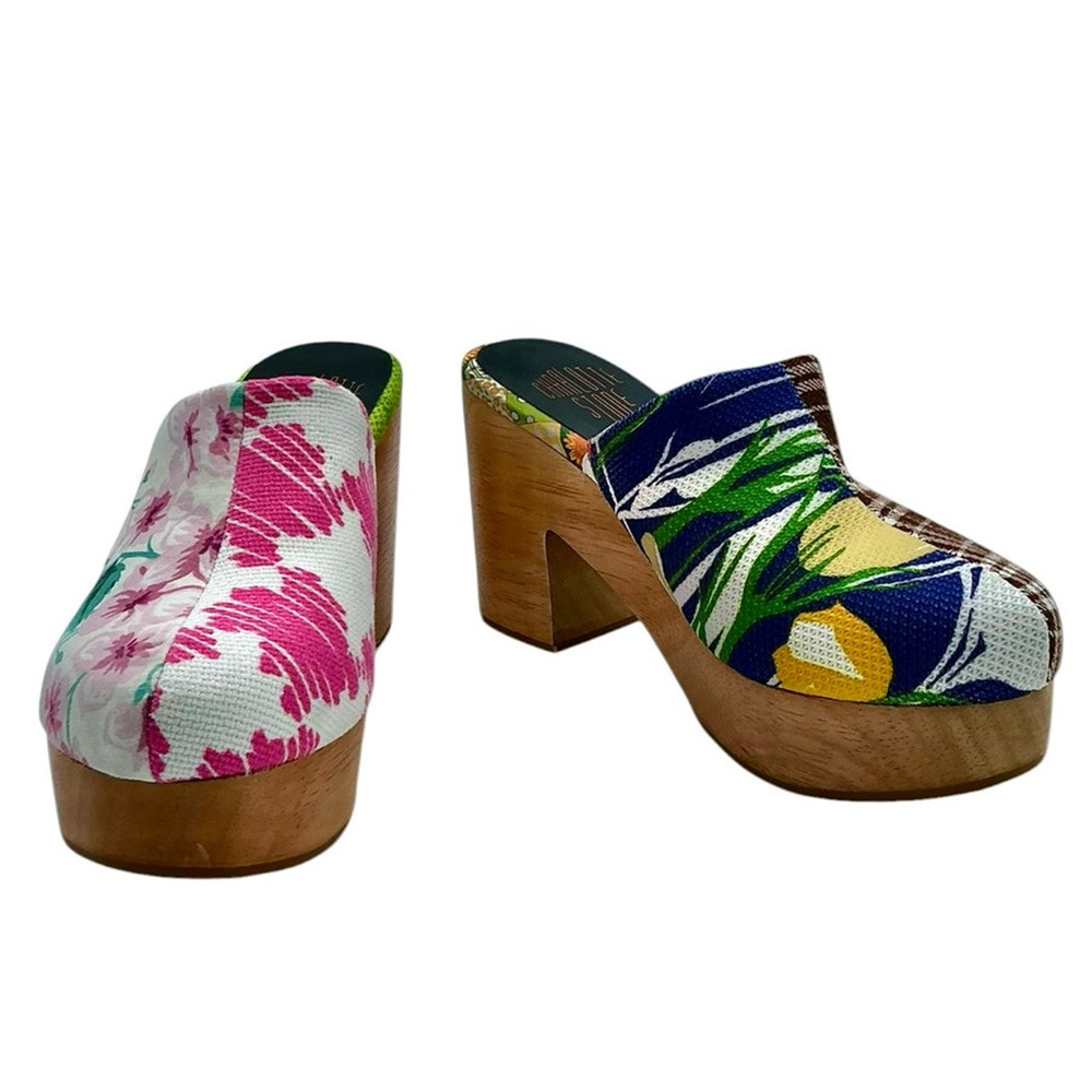 Charlotte Stone Marlo Clogs Patchwork Jacquard Floral Plaid‎ Heel Size 8